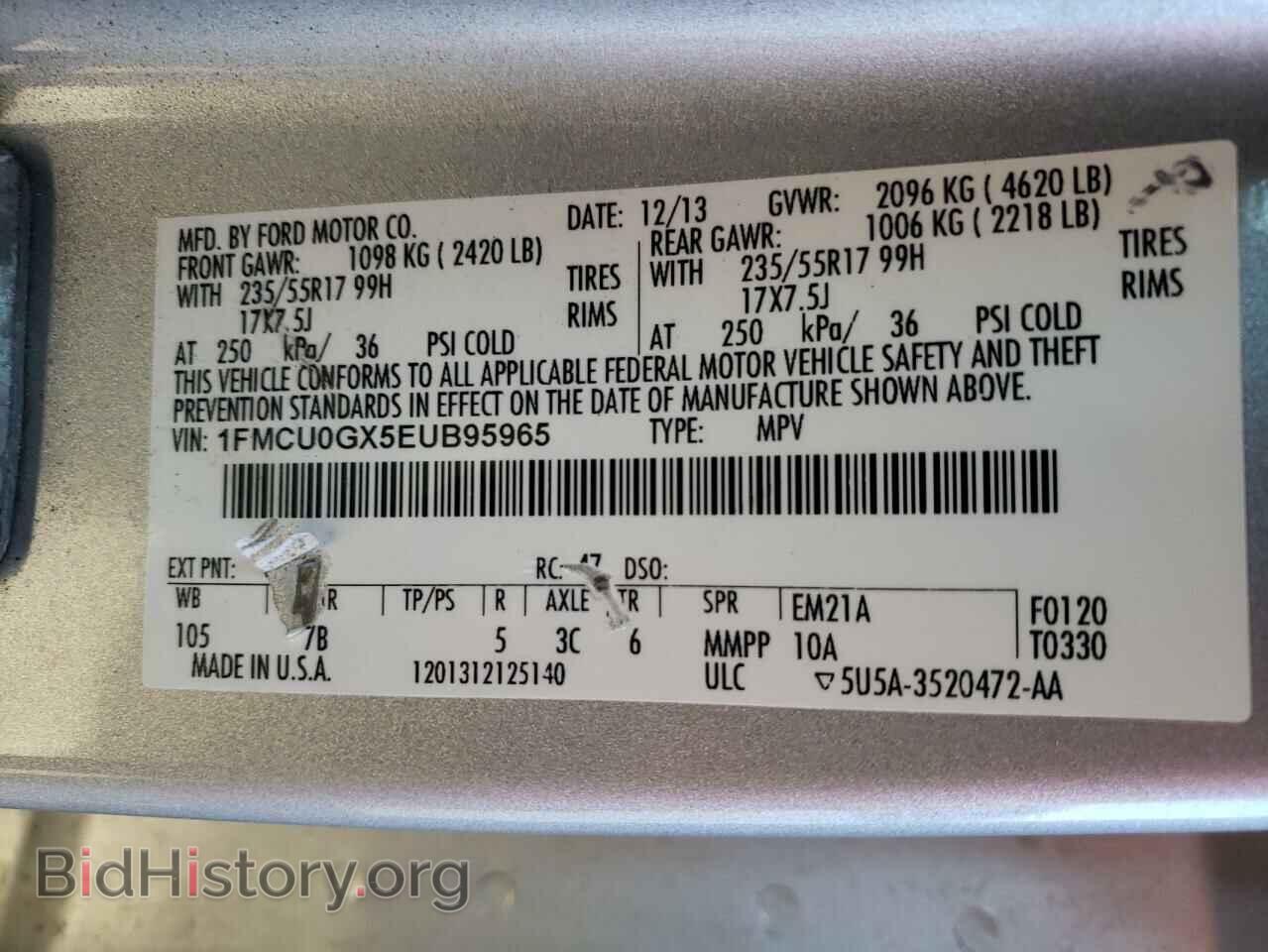 2014 FORD ESCAPE - VIN: 1FMCU0GX5EUB95965 - Фото 10