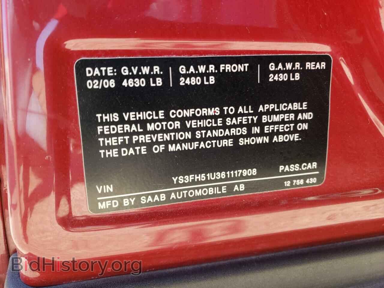 2006 SAAB 9 3 - VIN: YS3FH51U361117908 - Фото 10