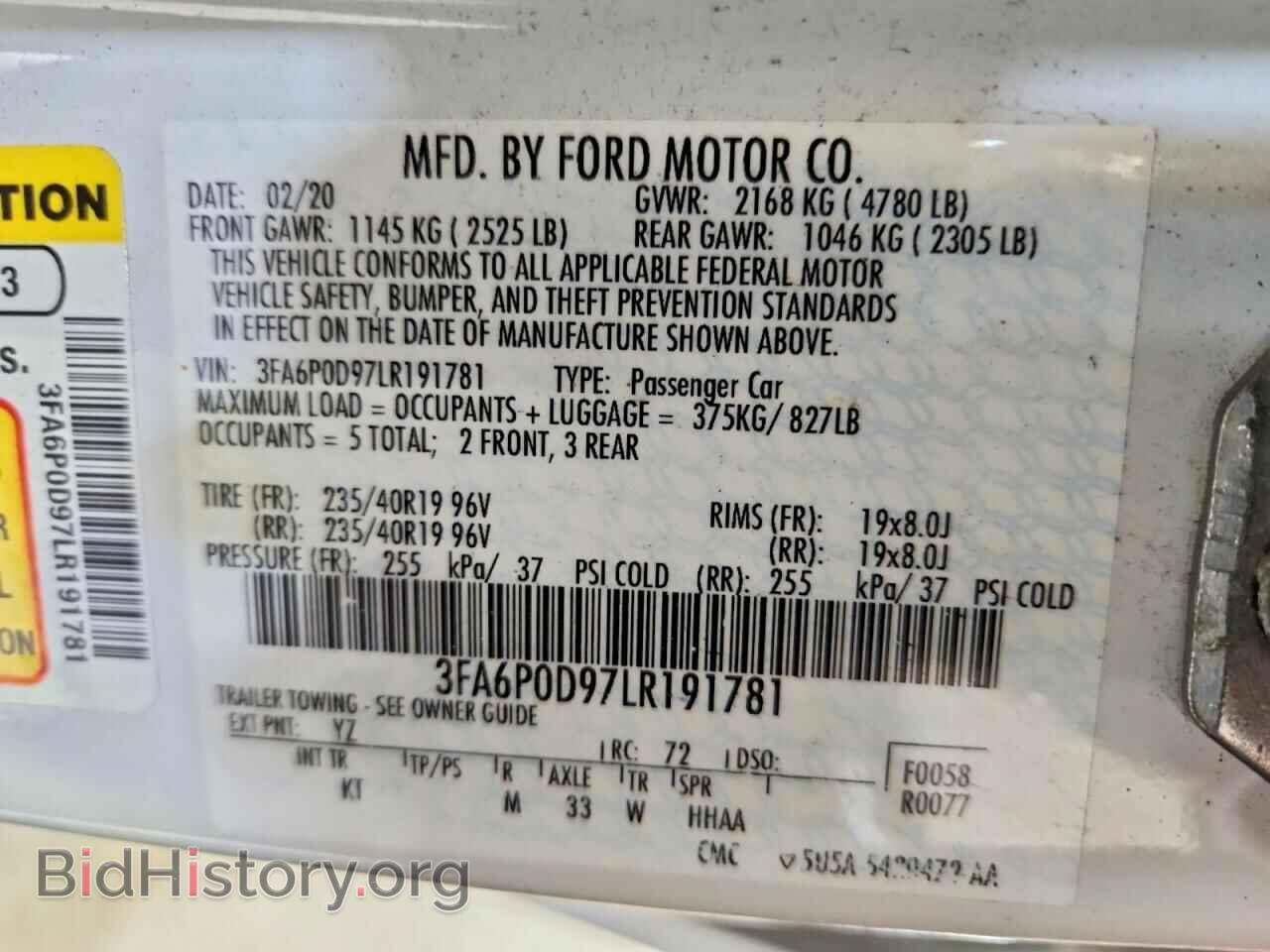 2020 FORD FUSION - VIN: 3FA6P0D97LR191781 - Фото 12