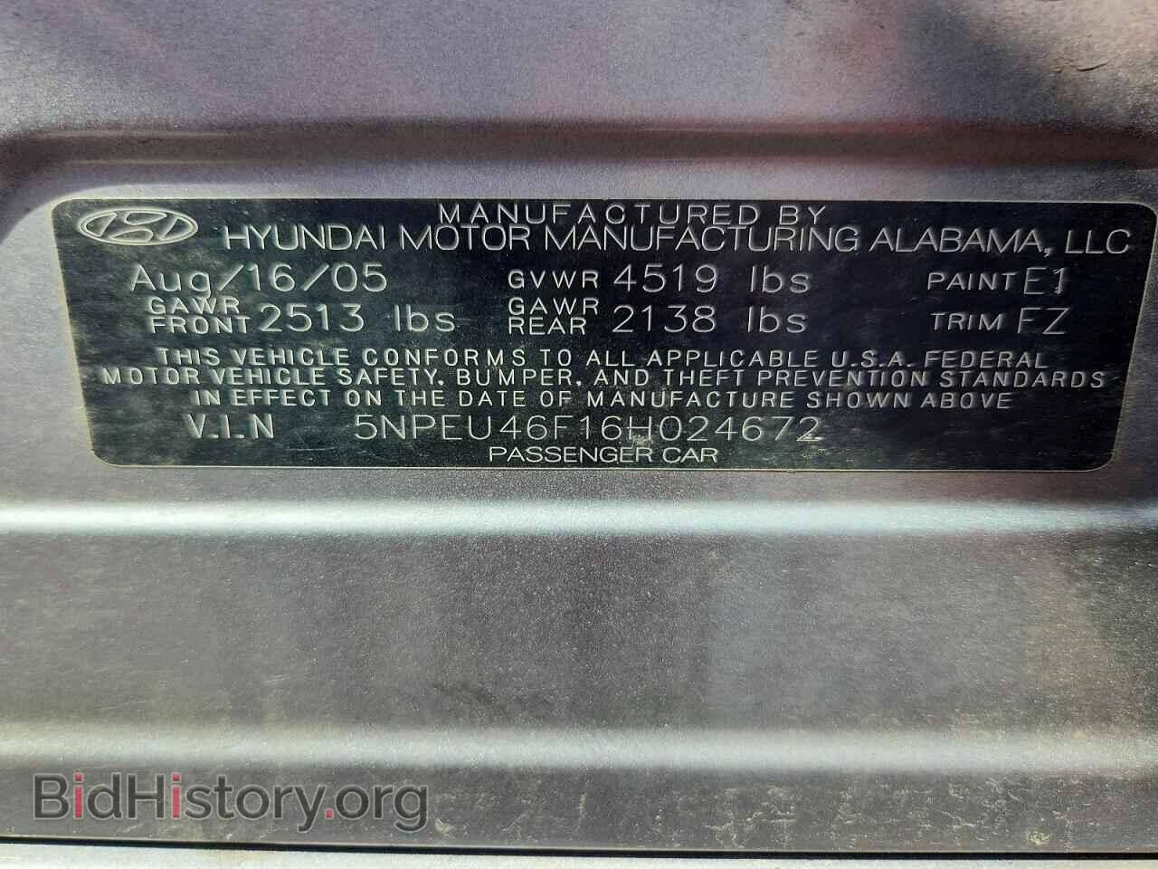 2006 HYUNDAI SONATA - VIN: 5NPEU46F16H024672 - Фото 13