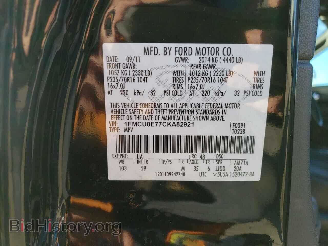 2012 FORD ESCAPE - VIN: 1FMCU0E77CKA82921 - Фото 10