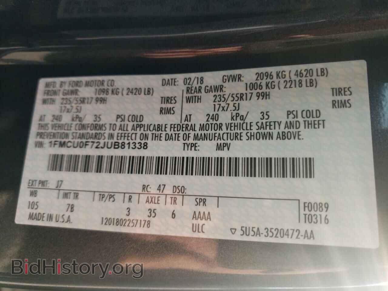 2018 FORD ESCAPE - VIN: 1FMCU0F72JUB81338 - Фото 10
