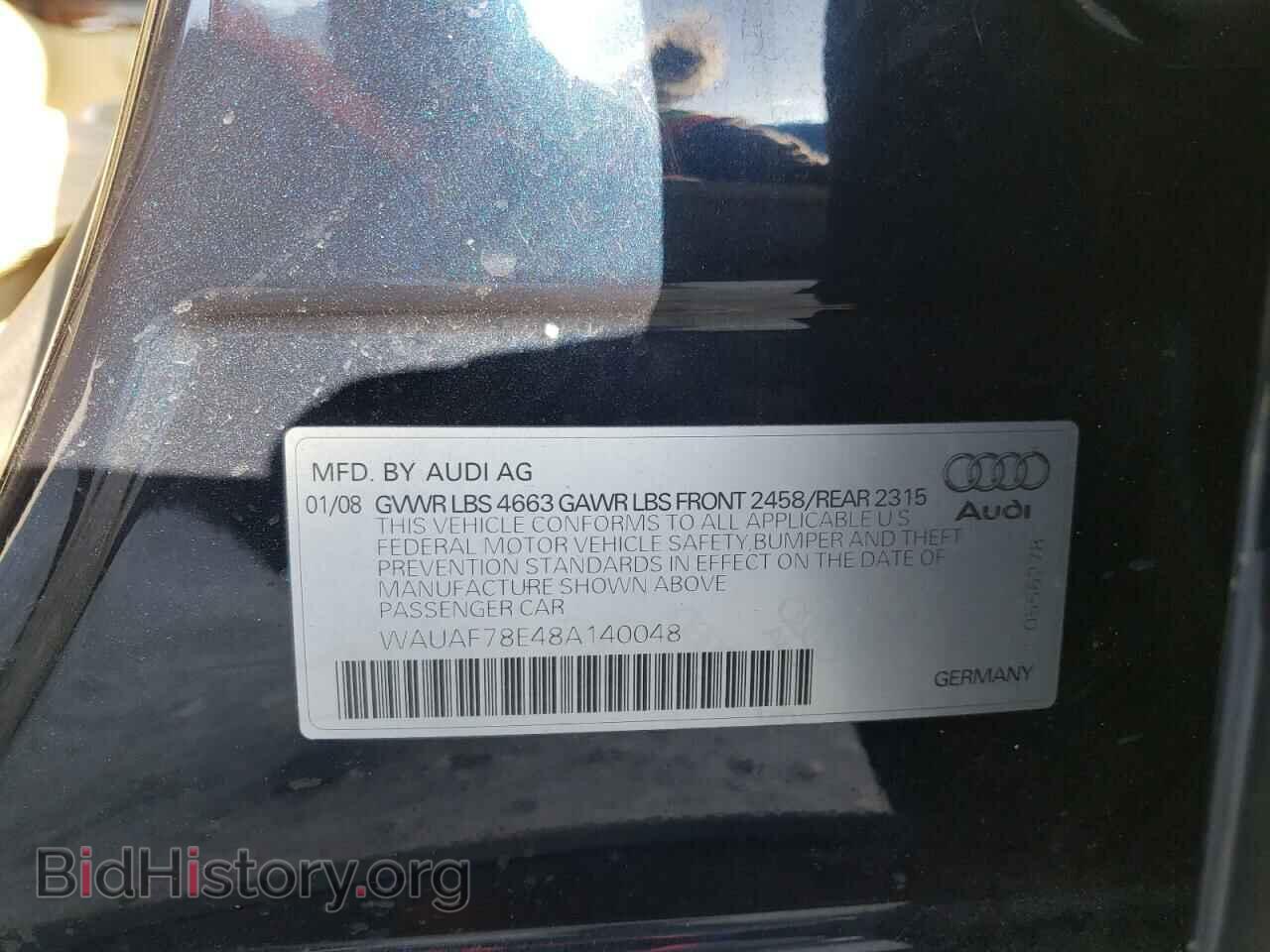 2008 AUDI A4 - VIN: WAUAF78E48A140048 - Фото 10