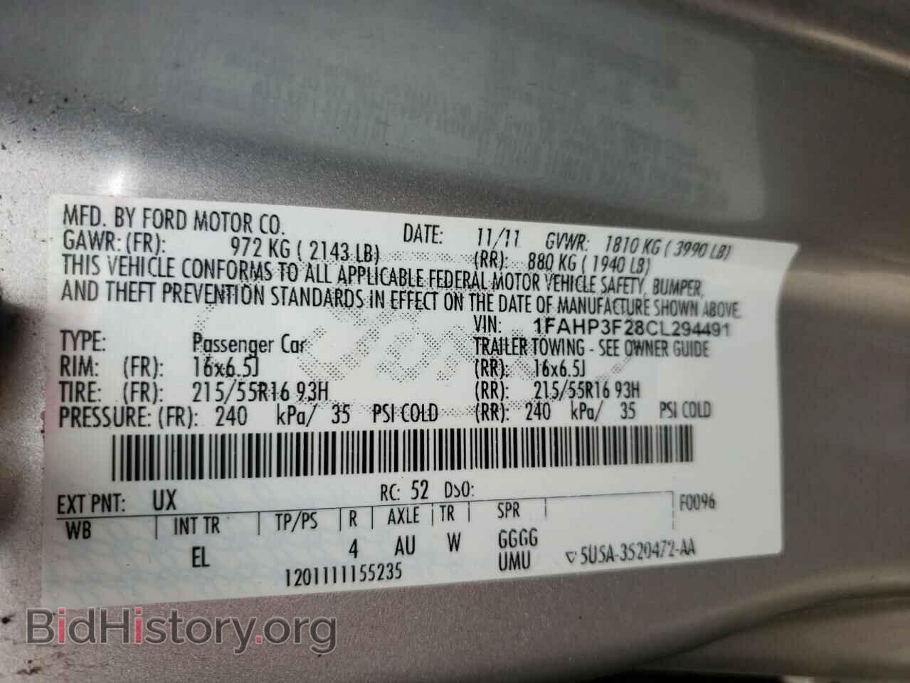 2012 FORD FOCUS - VIN: 1FAHP3F28CL294491 - Фото 10