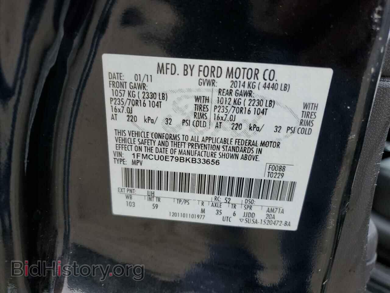 2011 FORD ESCAPE - VIN: 1FMCU0E79BKB33656 - Фото 10