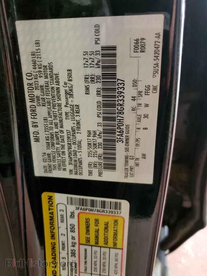 2016 FORD FUSION - VIN: 3FA6P0H78GR339337 - Фото 12