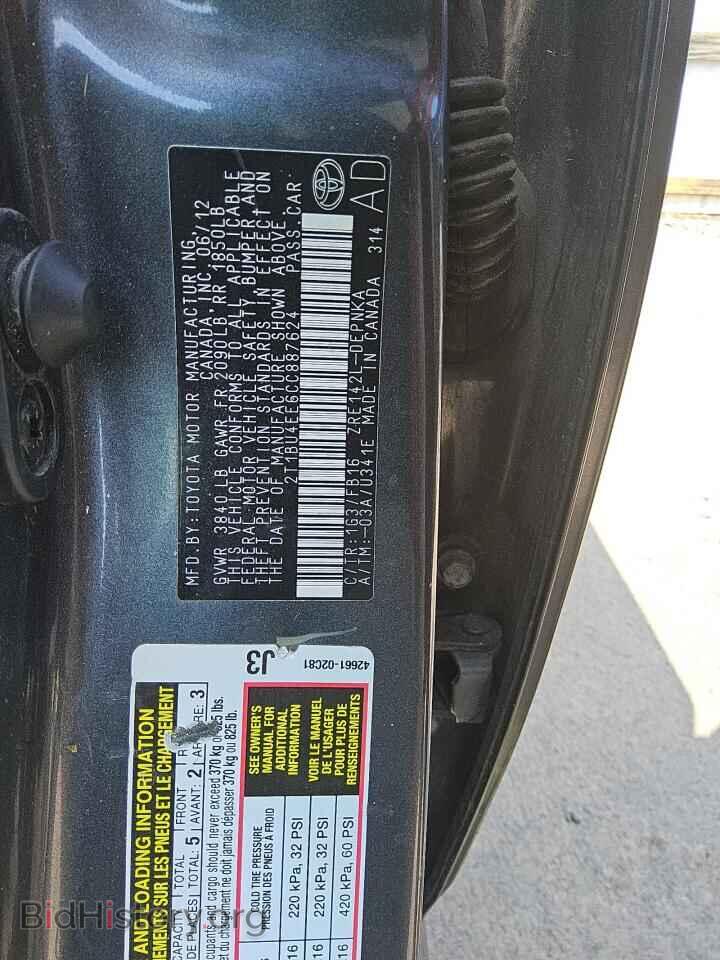 2012 TOYOTA COROLLA - VIN: 2T1BU4EE6CC887624 - Фото 12