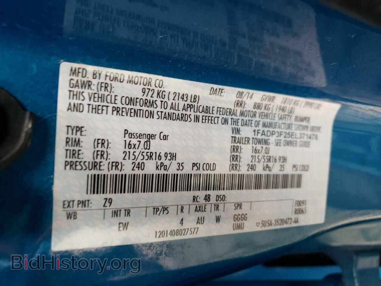 2014 FORD FOCUS - VIN: 1FADP3F25EL371478 - Фото 10