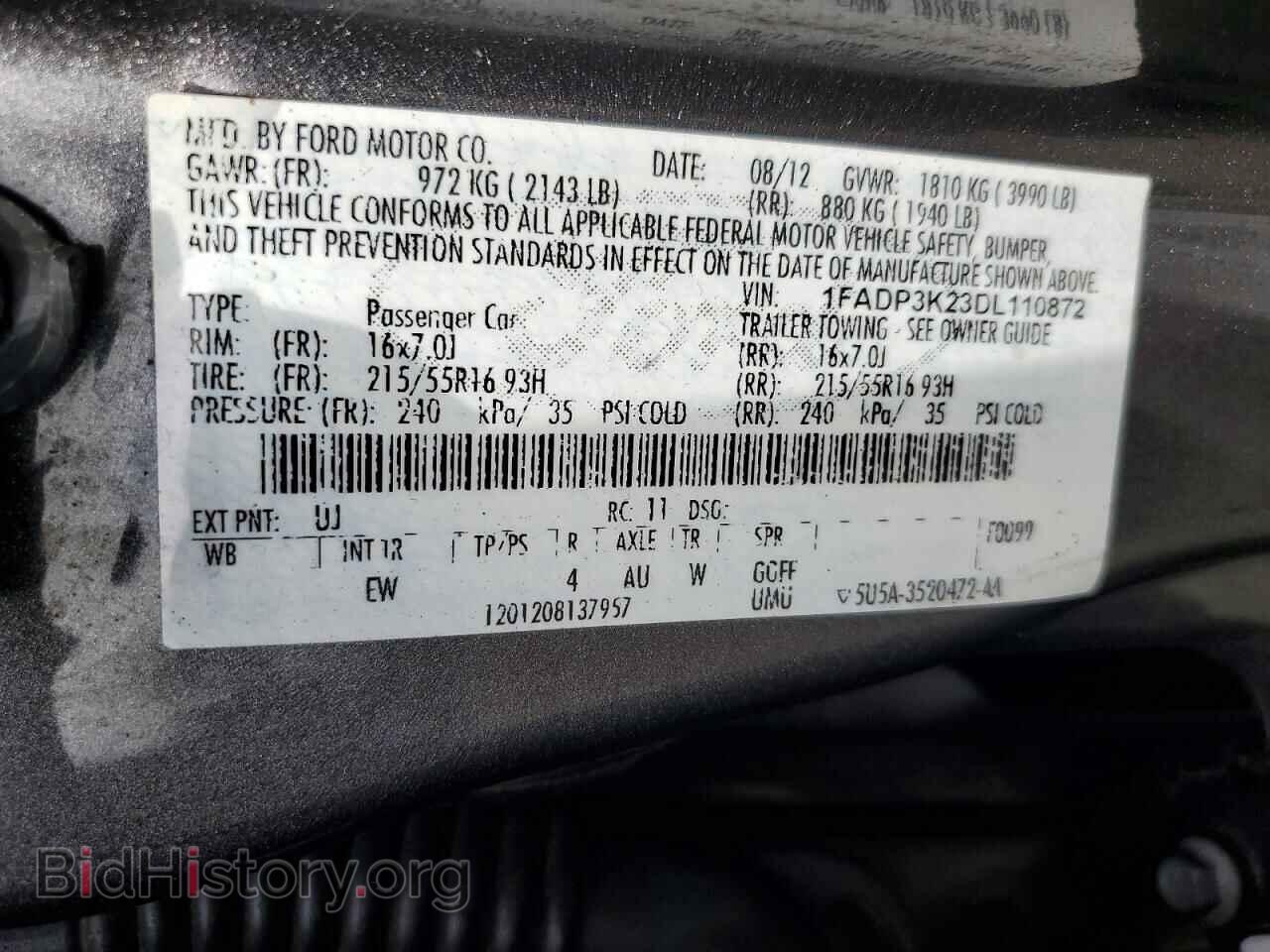 2013 FORD FOCUS - VIN: 1FADP3K23DL110872 - Фото 12