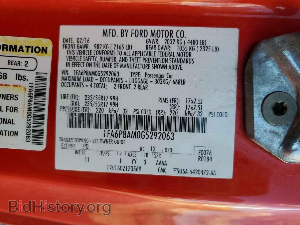 2016 FORD MUSTANG - VIN: 1FA6P8AM0G5292063 - Фото 10