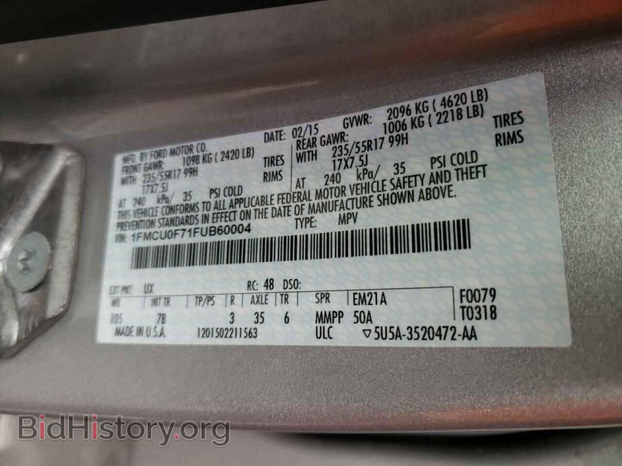 2015 FORD ESCAPE - VIN: 1FMCU0F71FUB60004 - Photo 10