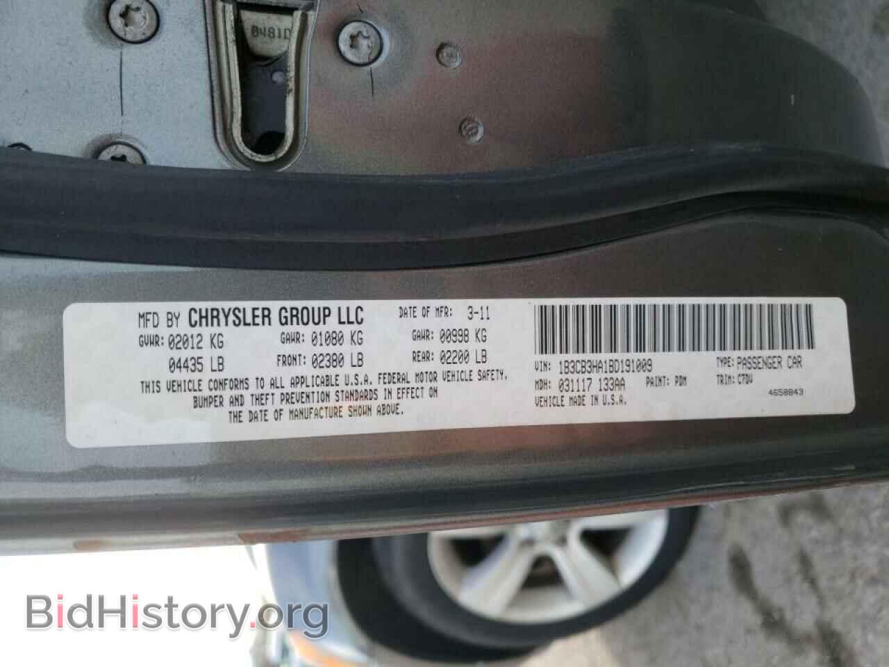 2011 DODGE CALIBER - VIN: 1B3CB3HA1BD191009 - Фото 10