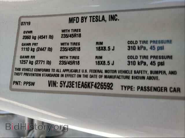 2019 TESLA MODEL 3 - VIN: 5YJ3E1EA6KF426592 - Photo 10