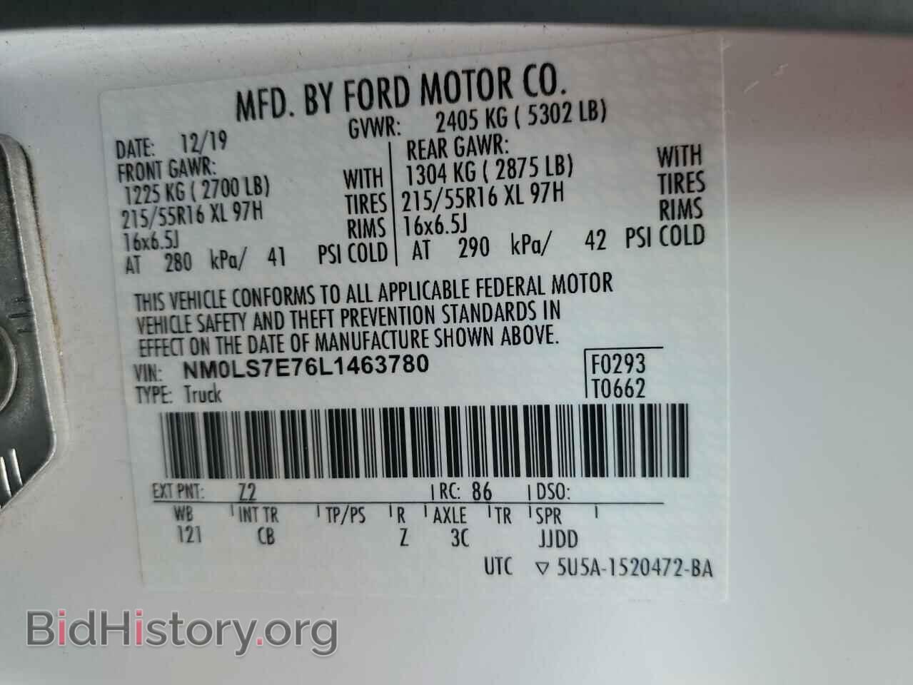 2020 FORD TRANSIT - VIN: NM0LS7E76L1463780 - Фото 14