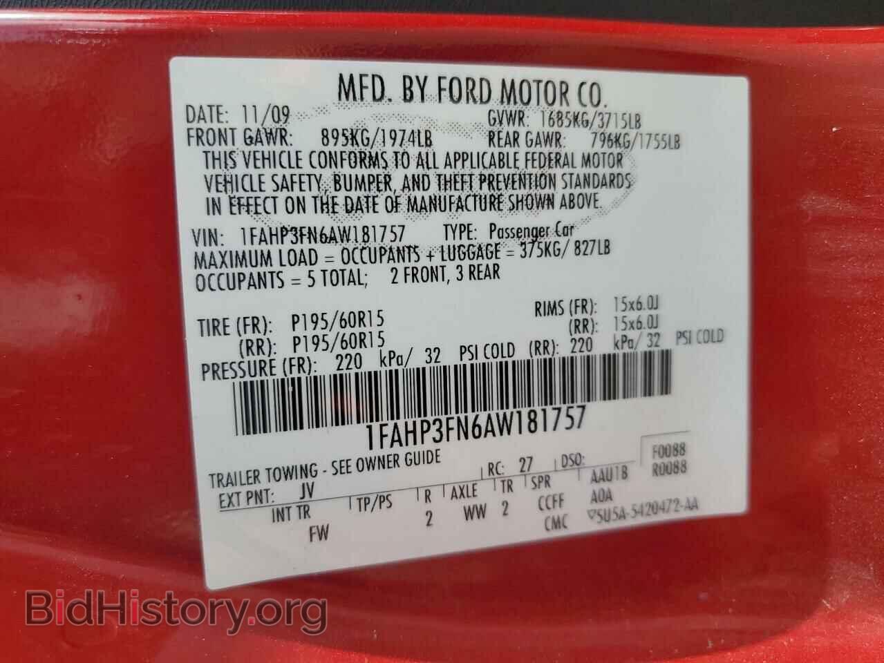 2010 FORD FOCUS - VIN: 1FAHP3FN6AW181757 - Фото 10