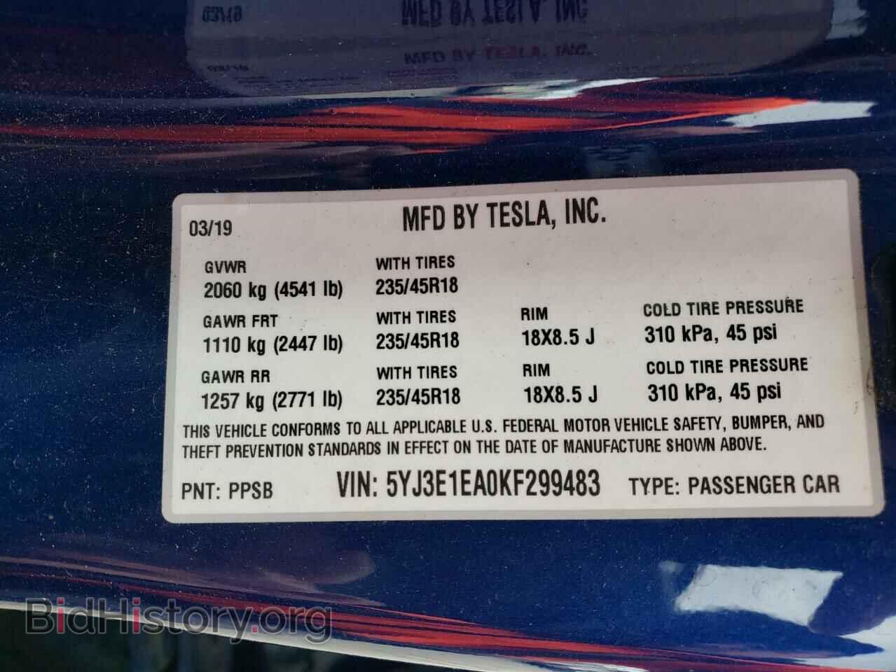 2019 TESLA MODEL 3 - VIN: 5YJ3E1EA0KF299483 - Photo 10