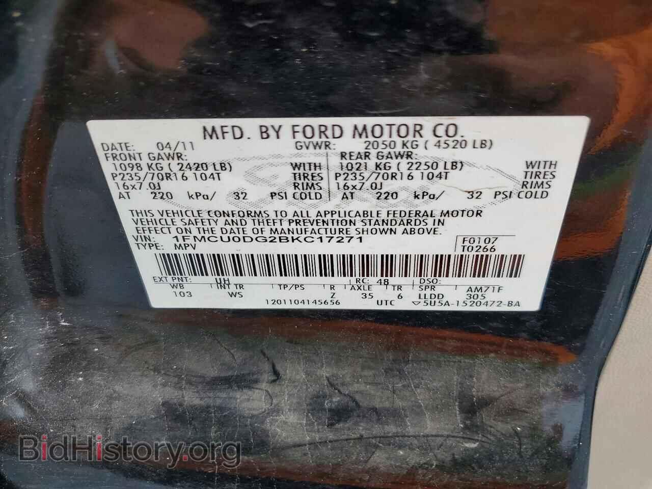 2011 FORD ESCAPE - VIN: 1FMCU0DG2BKC17271 - Фото 12