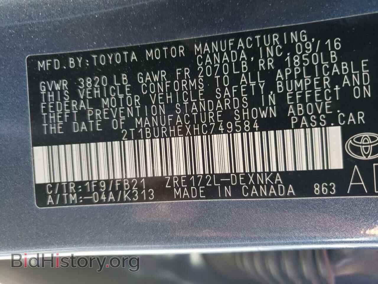2017 TOYOTA COROLLA - VIN: 2T1BURHEXHC749584 - Фото 10