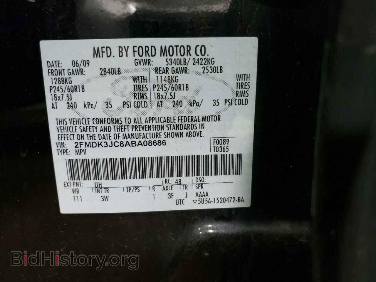 2010 FORD EDGE - VIN: 2FMDK3JC8ABA08686 - Фото 10