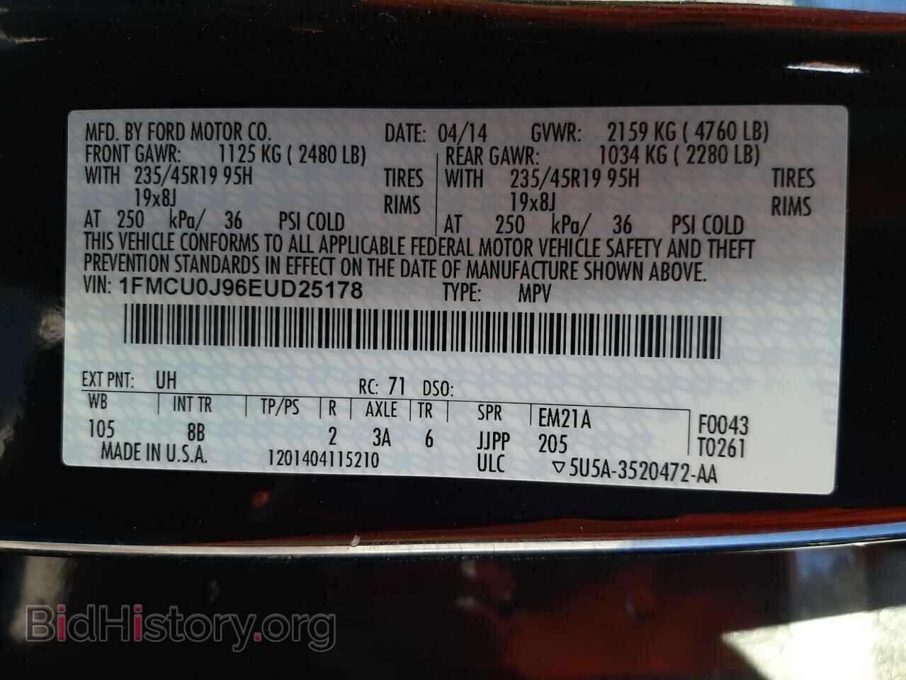 2014 FORD ESCAPE - VIN: 1FMCU0J96EUD25178 - Фото 10