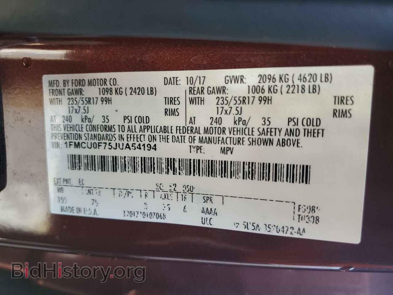 2018 FORD ESCAPE - VIN: 1FMCU0F75JUA54194 - Фото 13