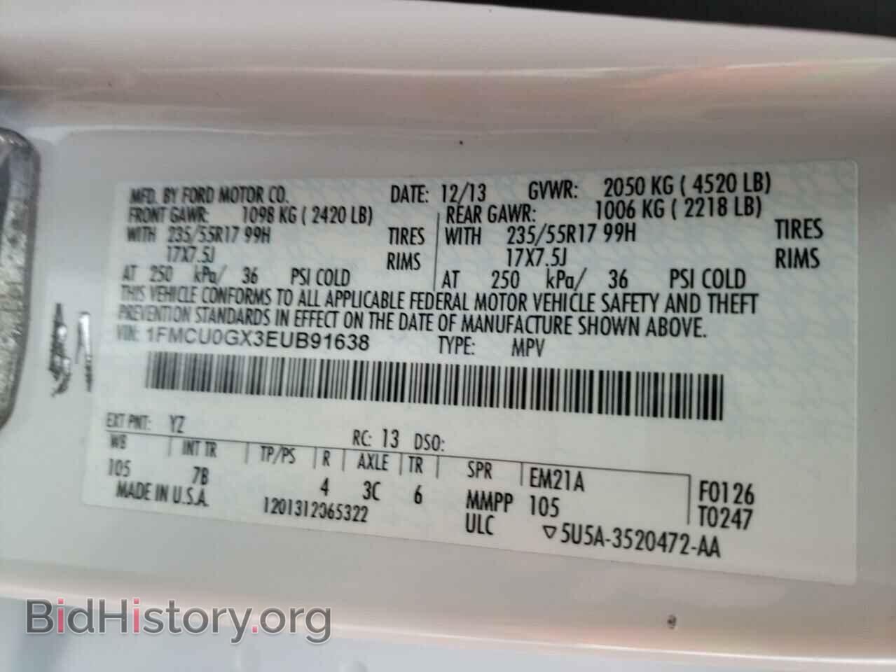 2014 FORD ESCAPE - VIN: 1FMCU0GX3EUB91638 - Фото 10