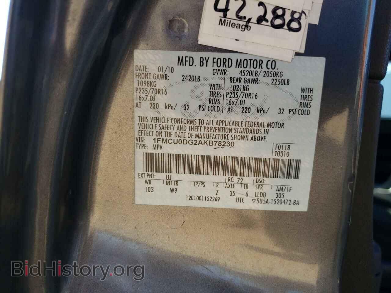 2010 FORD ESCAPE - VIN: 1FMCU0DG2AKB78230 - Фото 10