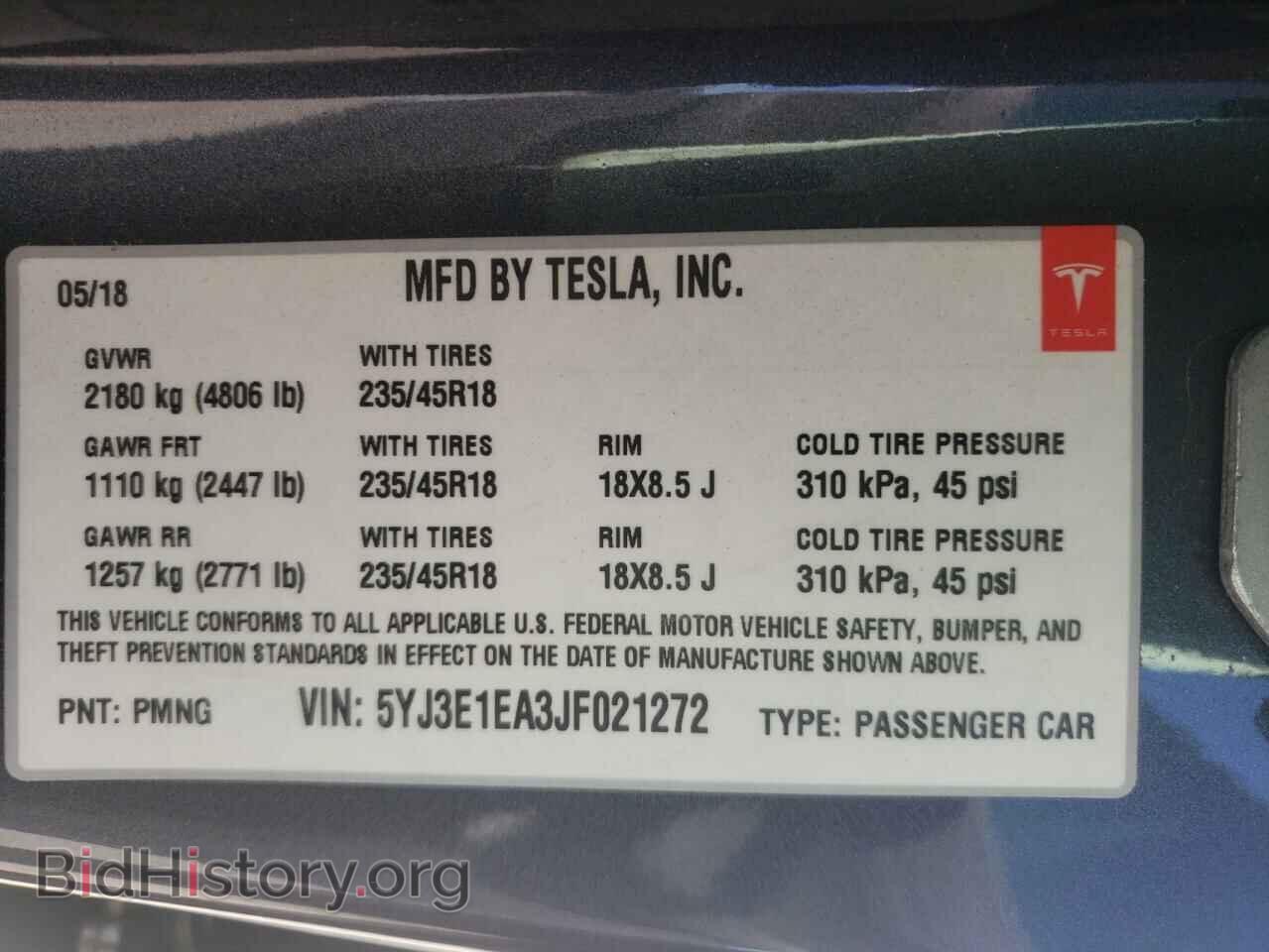 2018 TESLA MODEL 3 - VIN: 5YJ3E1EA3JF021272 - Фото 10