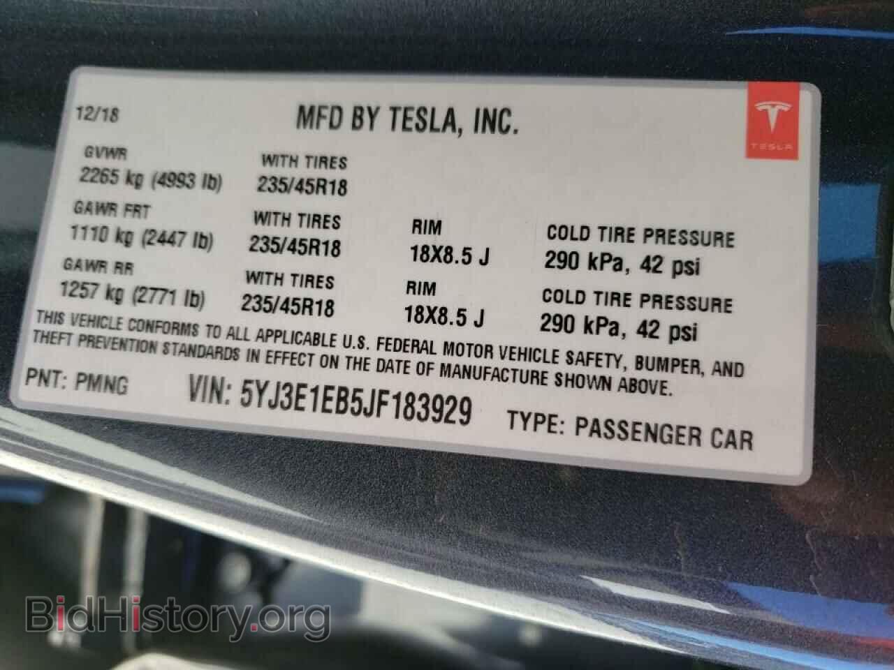 2018 TESLA MODEL 3 - VIN: 5YJ3E1EB5JF183929 - Фото 10