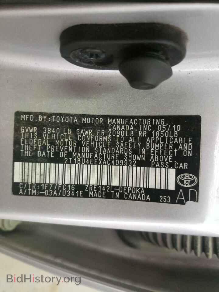 2010 TOYOTA COROLLA - VIN: 2T1BU4EEXAC409932 - Фото 10