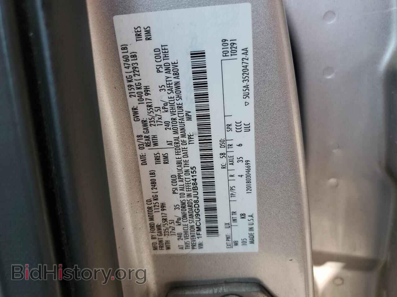 2018 FORD ESCAPE - VIN: 1FMCU9GD8JUB84155 - Фото 13