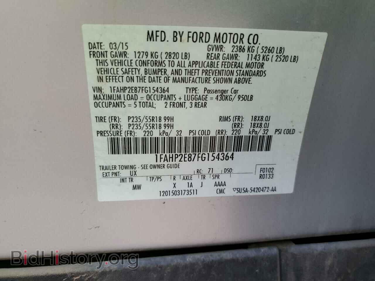 2015 FORD TAURUS - VIN: 1FAHP2E87FG154364 - Фото 7