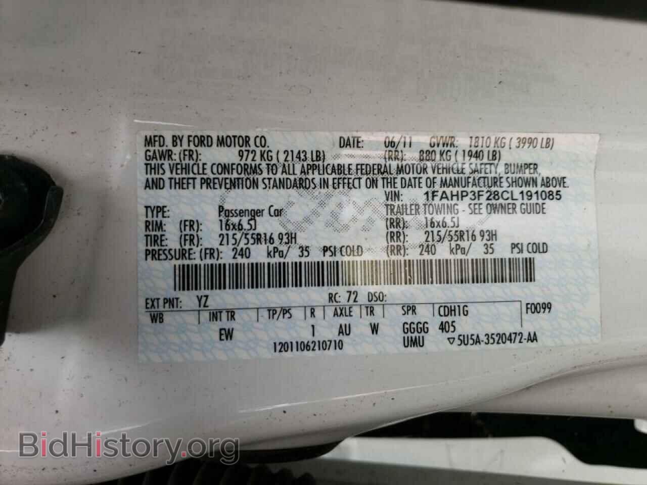 2012 FORD ALL Models - VIN: 1FAHP3F28CL191085 - Фото 12