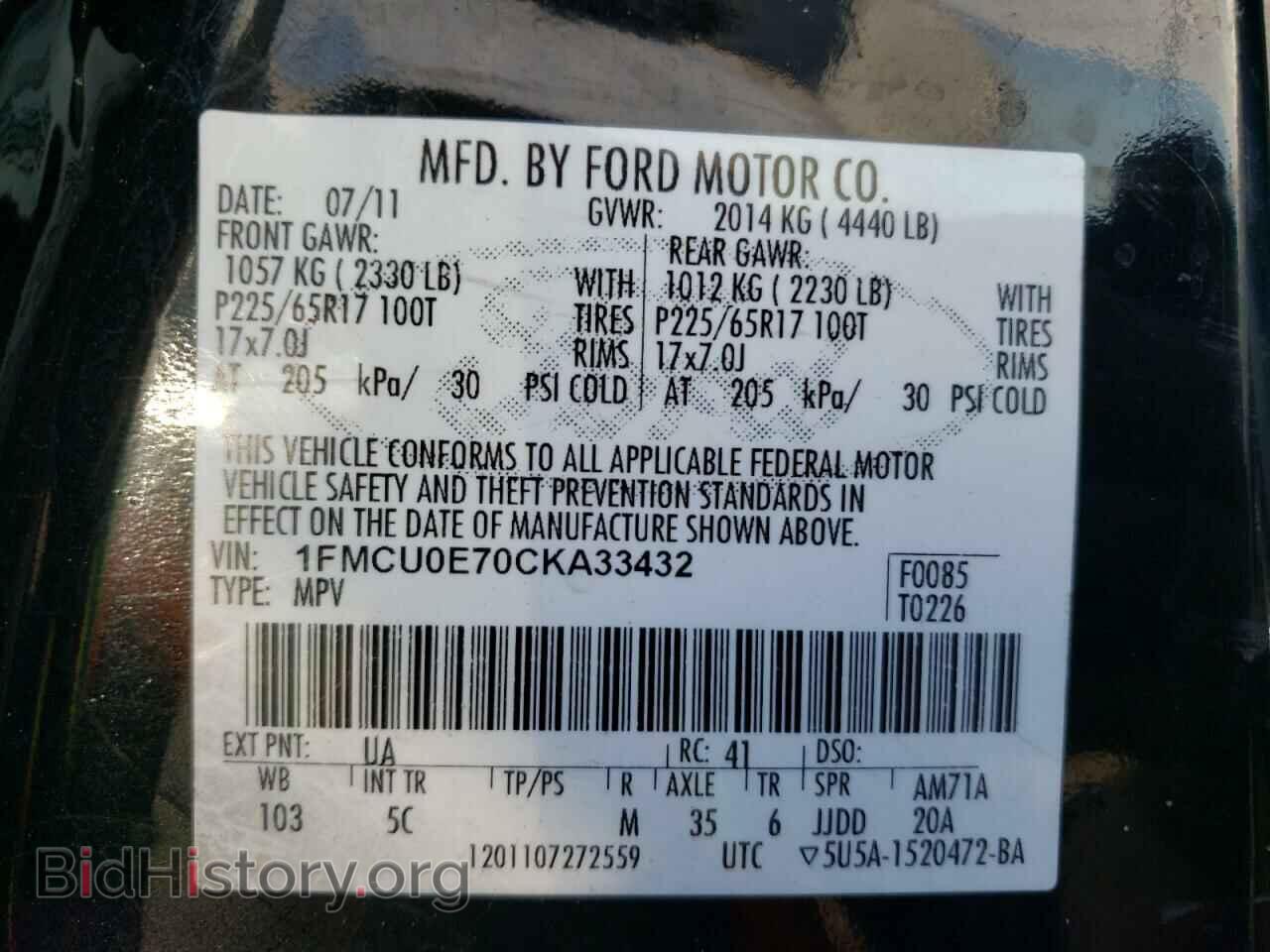2012 FORD ESCAPE - VIN: 1FMCU0E70CKA33432 - Фото 10