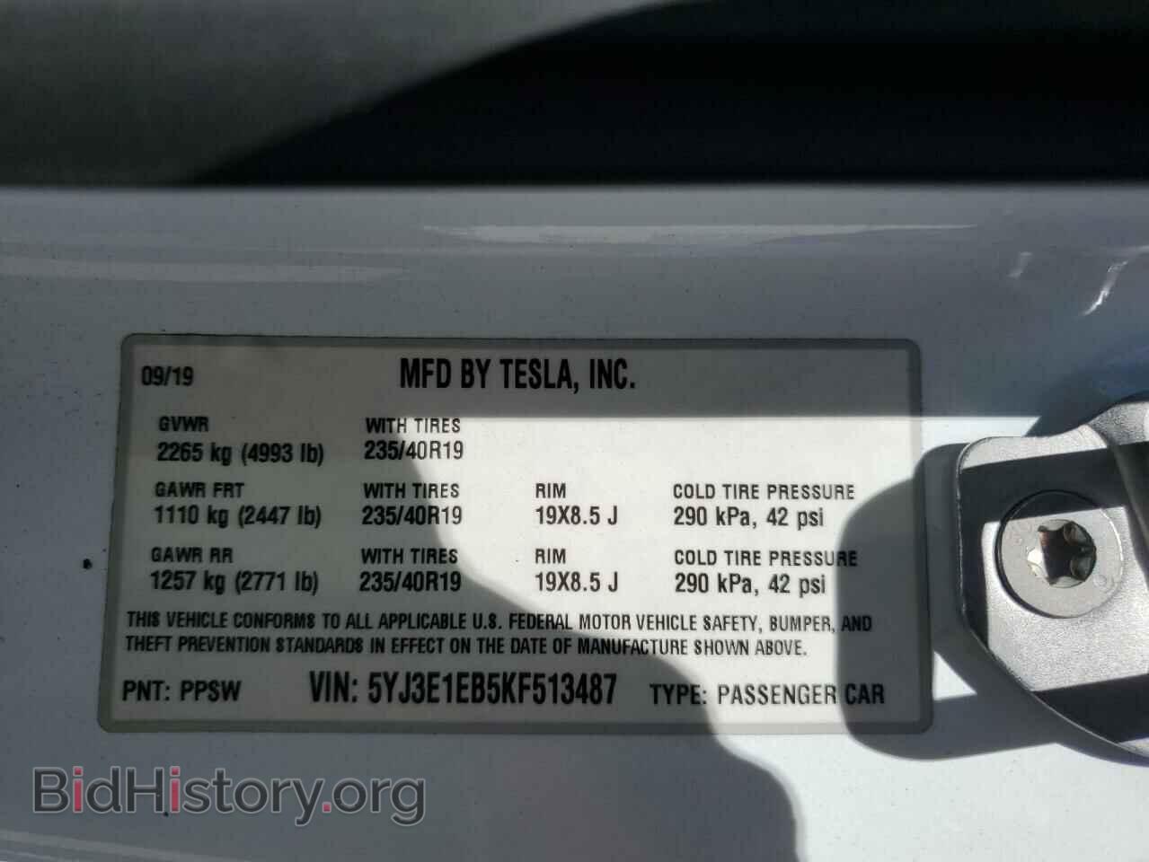 2019 TESLA MODEL 3 - VIN: 5YJ3E1EB5KF513487 - Фото 12