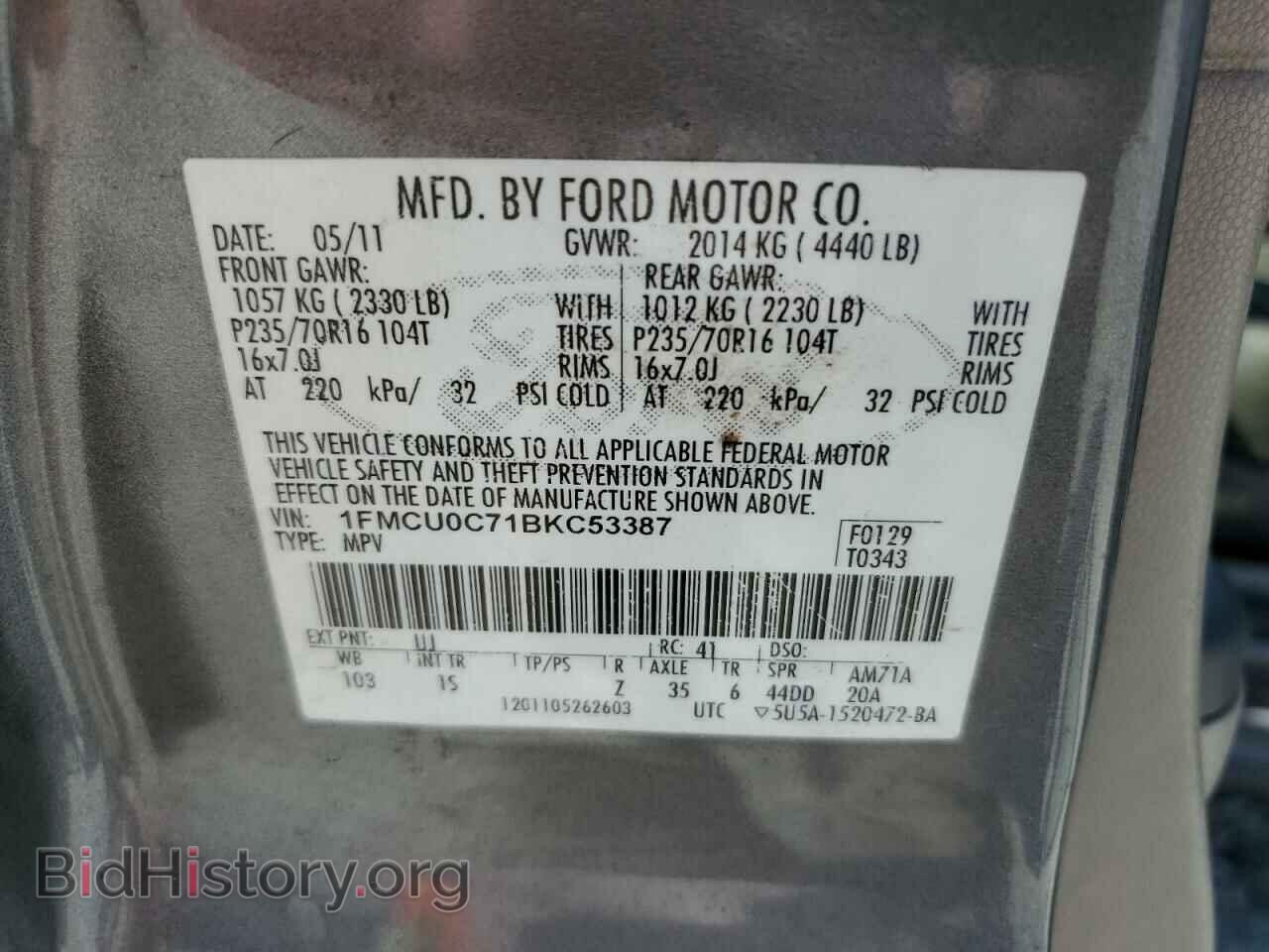 2011 FORD ESCAPE - VIN: 1FMCU0C71BKC53387 - Photo 13