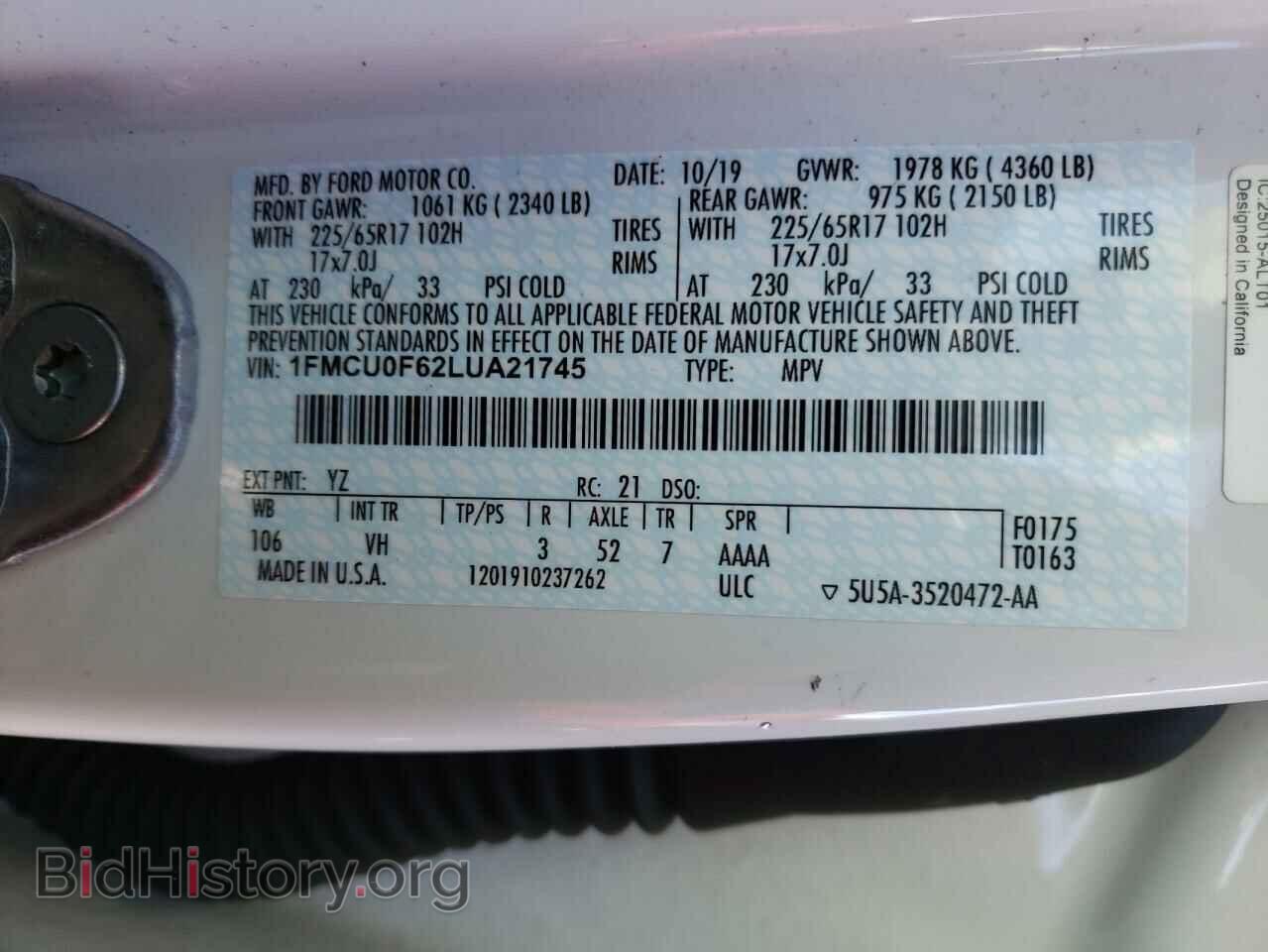 2020 FORD ESCAPE - VIN: 1FMCU0F62LUA21745 - Photo 10