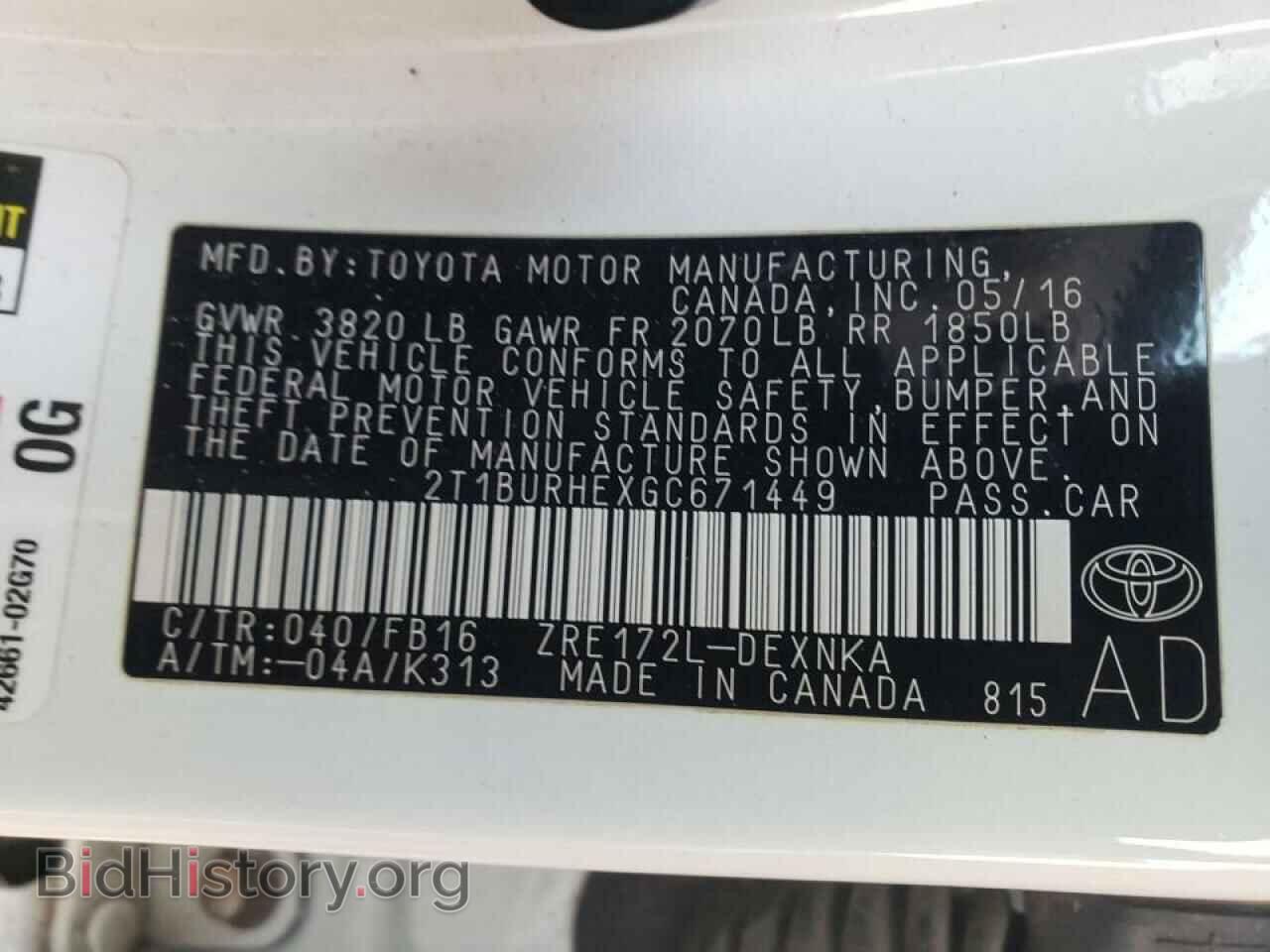 2016 TOYOTA COROLLA - VIN: 2T1BURHEXGC671449 - Фото 10