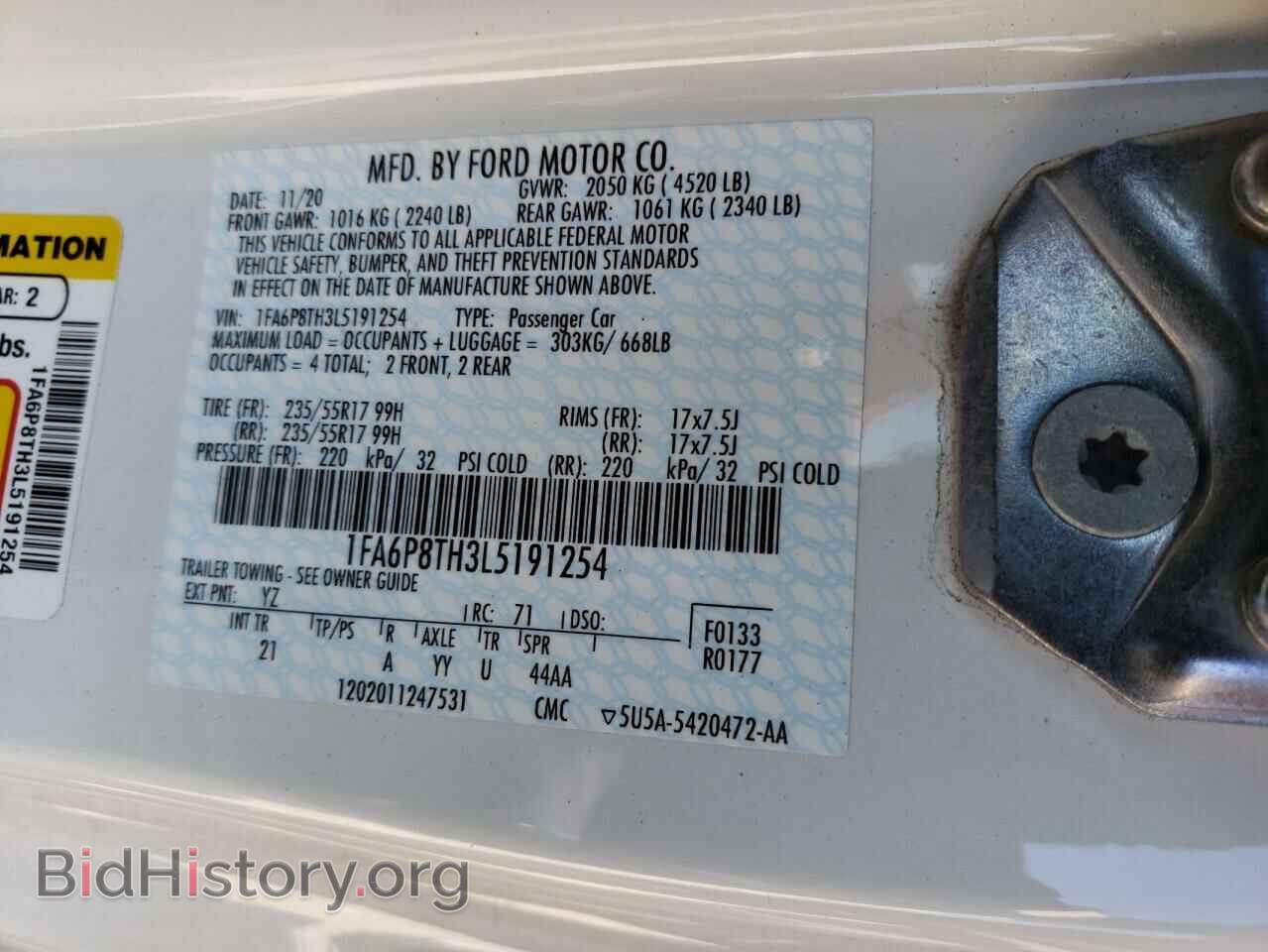 2020 FORD ALL Models - VIN: 1FA6P8TH3L5191254 - Фото 12