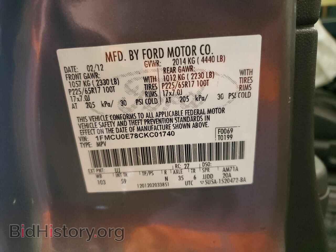 2012 FORD ESCAPE - VIN: 1FMCU0E78CKC01740 - Фото 13