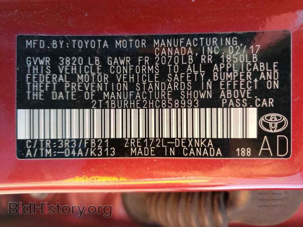 2017 TOYOTA COROLLA - VIN: 2T1BURHE2HC858993 - Фото 10