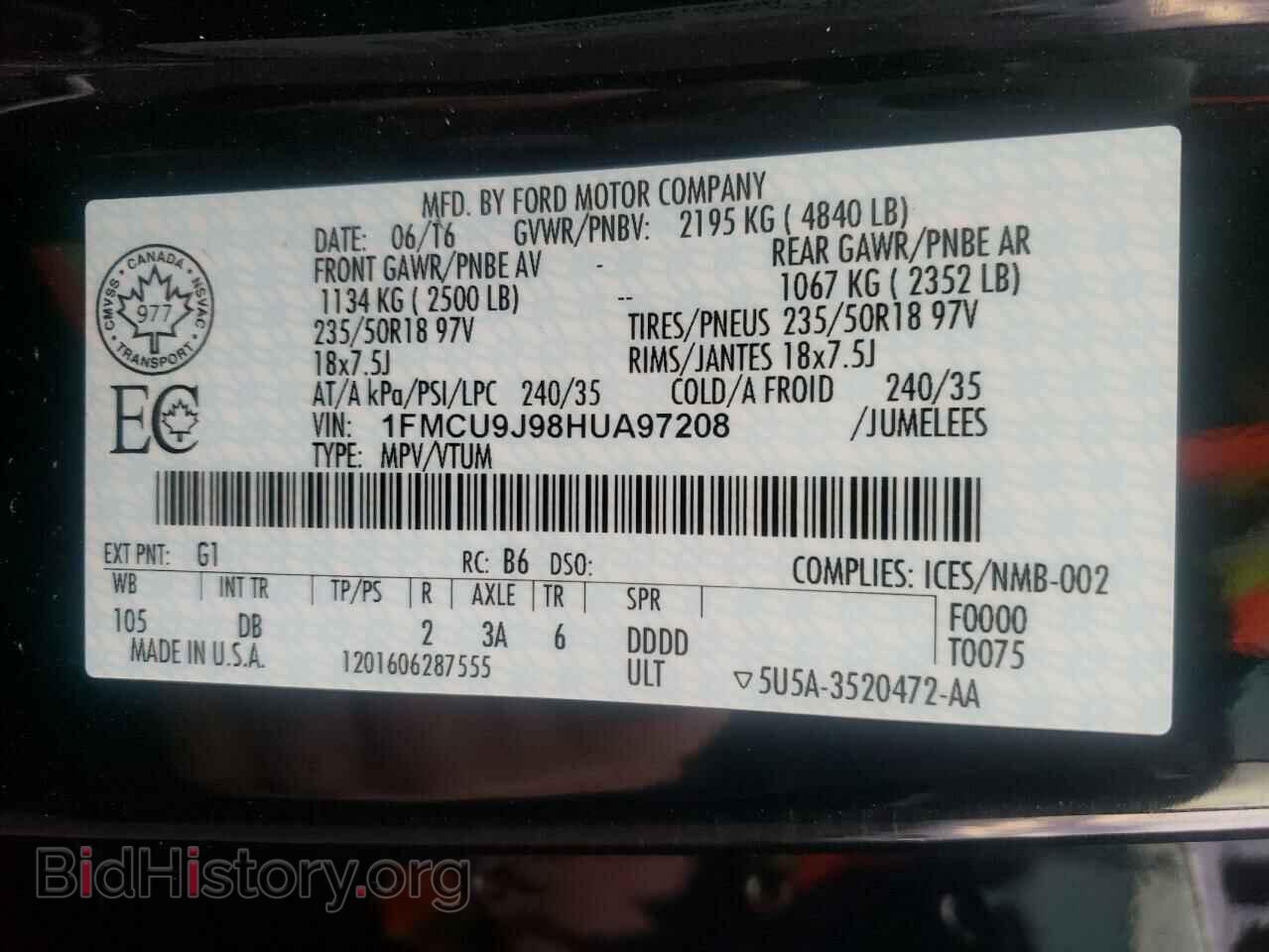 2017 FORD ESCAPE - VIN: 1FMCU9J98HUA97208 - Фото 10