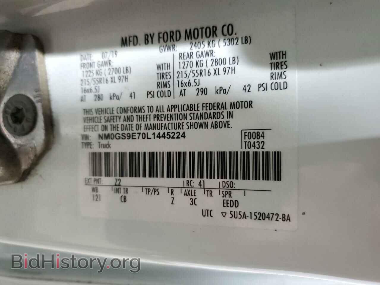 2020 FORD TRANSIT - VIN: NM0GS9E70L1445224 - Фото 13