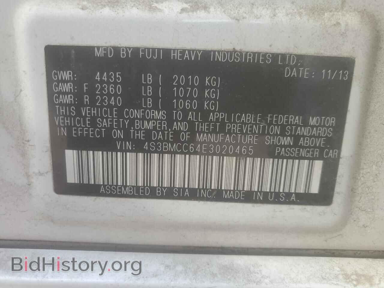 2014 SUBARU LEGACY - VIN: 4S3BMCC64E3020465 - Фото 12
