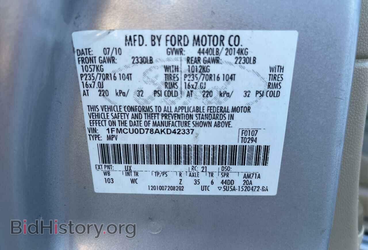 2010 FORD ESCAPE - VIN: 1FMCU0D78AKD42337 - Фото 10