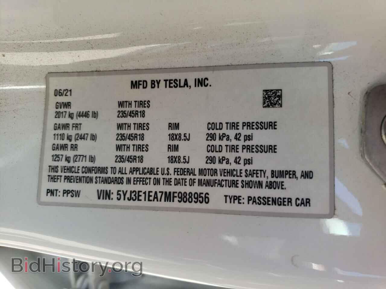 2021 TESLA MODEL 3 - VIN: 5YJ3E1EA7MF988956 - Фото 12
