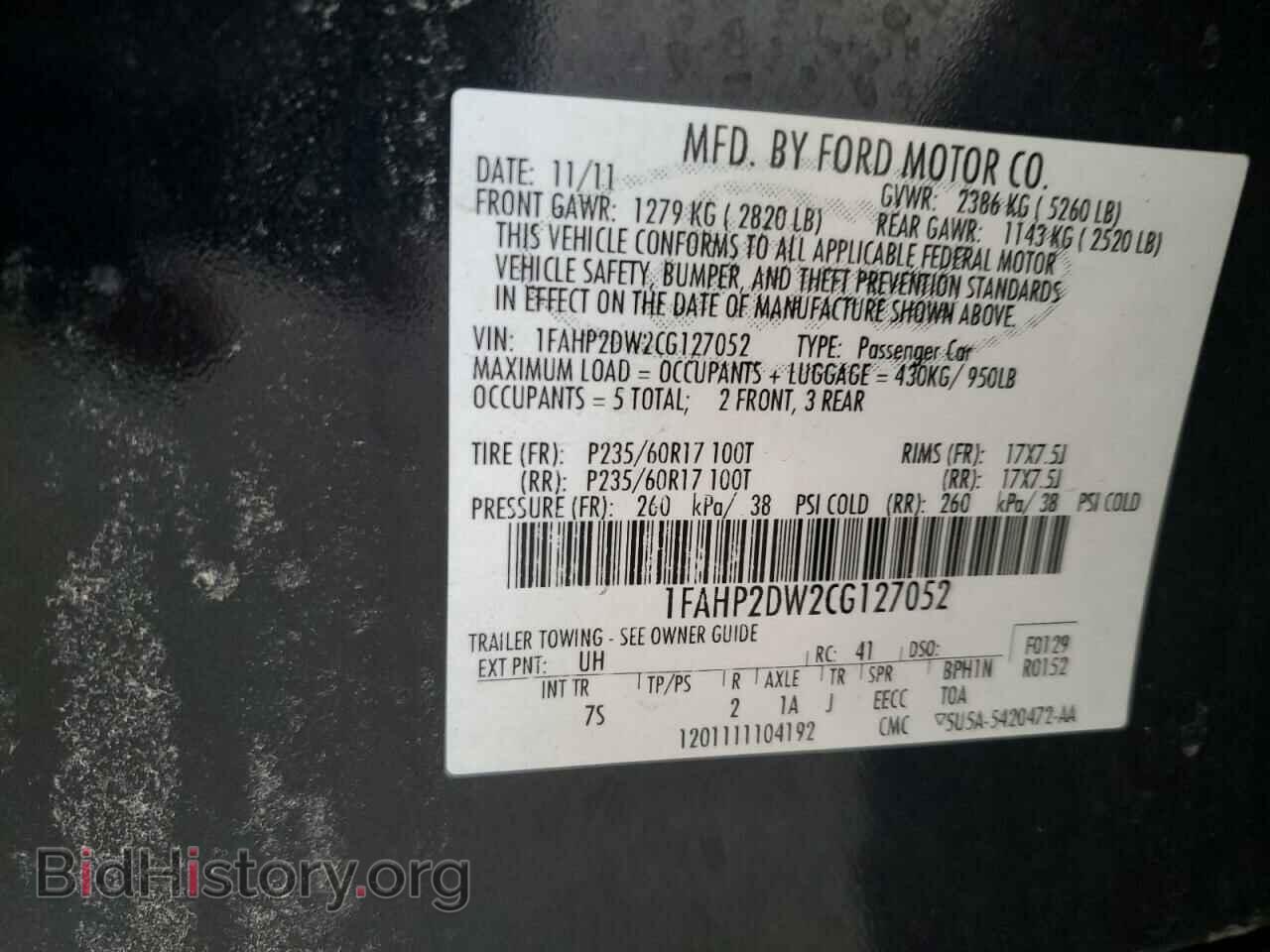 2012 FORD TAURUS - VIN: 1FAHP2DW2CG127052 - Фото 12