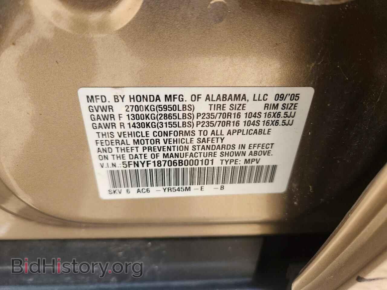 2006 HONDA PILOT - VIN: 5FNYF18706B000101 - Фото 12