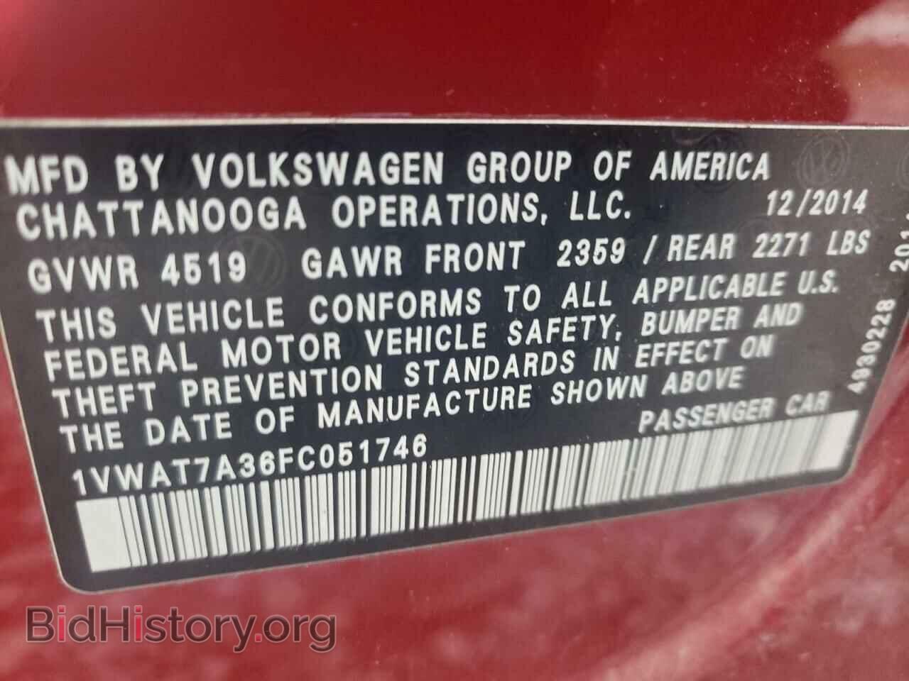 2015 VOLKSWAGEN PASSAT - VIN: 1VWAT7A36FC051746 - Фото 10