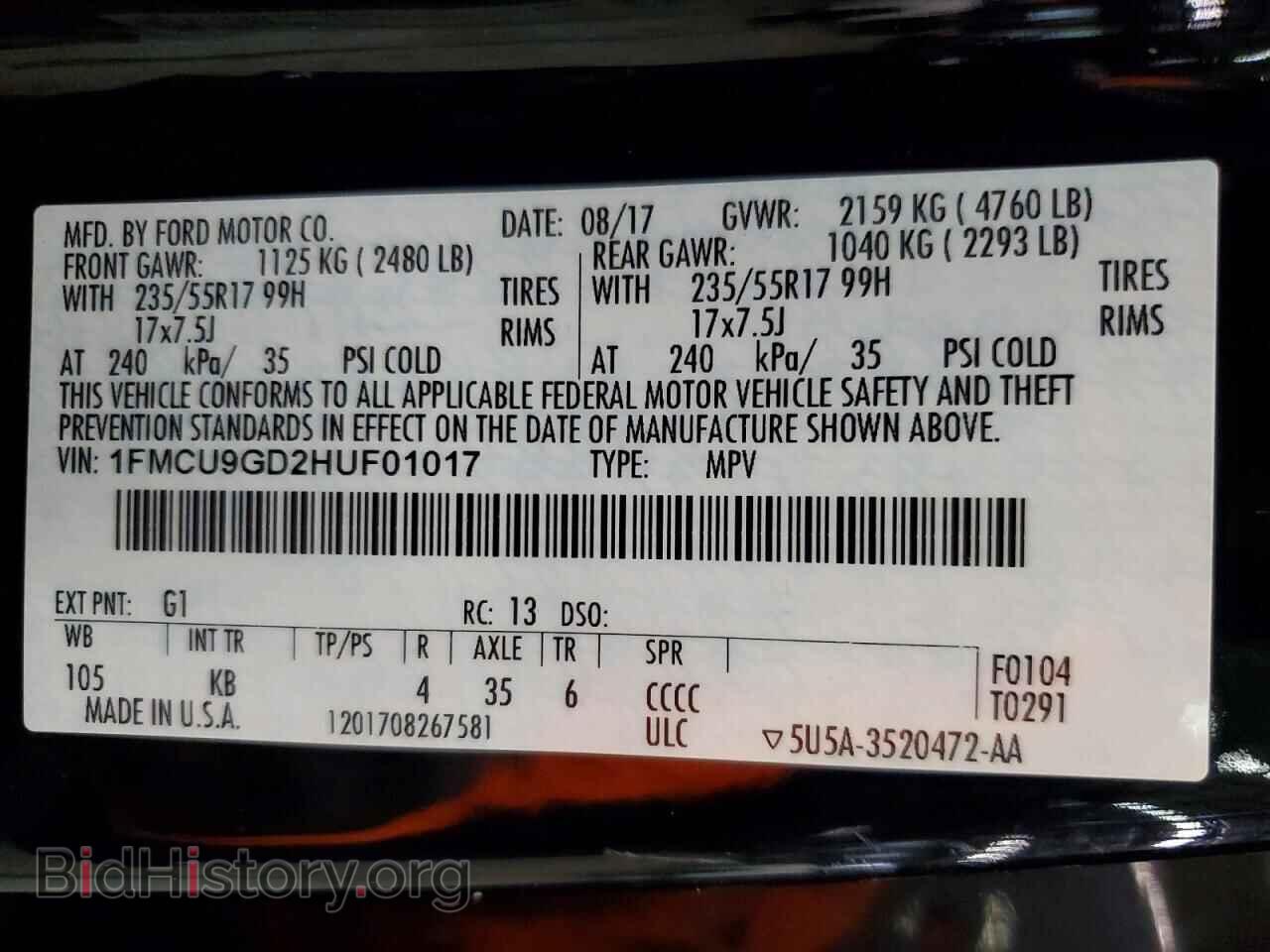 2017 FORD ESCAPE - VIN: 1FMCU9GD2HUF01017 - Фото 13